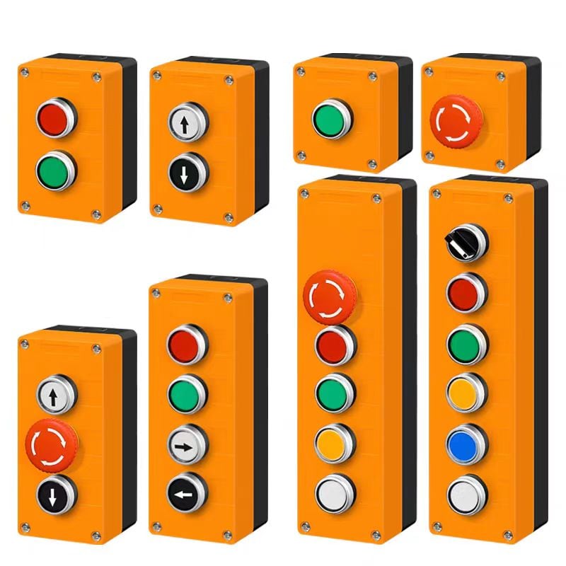 Real orange switch control stations with assorted push-button arrangements